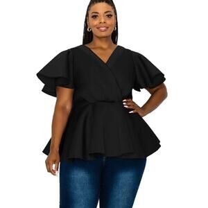 LIVD Unique Vintage Black Siobhan Neoprene Peplum Top Blouse 2X NWOT